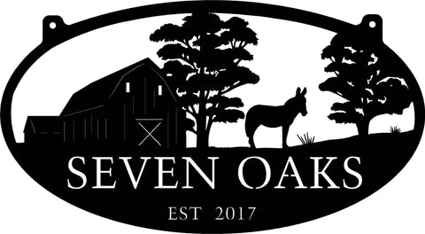 4ft   Metal Sign with  barn and donkey and tractor scene