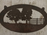 4ft  Metal Sign with tree , fence customized with your name
