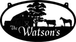 Metal BARN Sign with  cow and horse scene customized with your name
