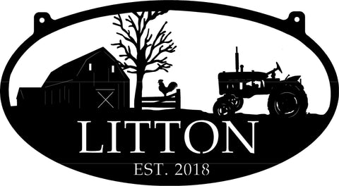 4ft metal sign with TRACTOR BARN CHICKEN, and  your name
