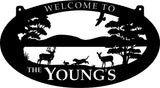 3ft Metal Sign with BUCK, DOE, BEAGLE and Rabbit scene customized with your name