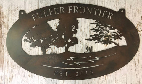 Metal Sign with CREEK, TREE Scene, 4ft personalized