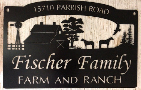 Metal HORSE Sign with Horses, BARN, WINDMILL  customized with your name