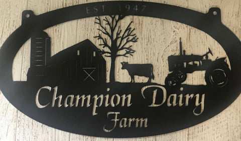 Metal Sign ,barn,cow,tractor sign 3ft,customized with your name