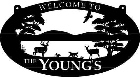 Campground sign,Lakehouse sign,Metal Sign with BUCK, D0e dog Rabbit sign