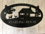 3ft  Metal CABIN Sign ,laser cut cabin sign, cabin on a hill and 2 dogs sign