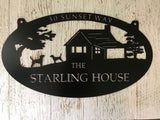 3ft  Metal CABIN Sign ,laser cut cabin sign, cabin on a hill and 2 dogs sign