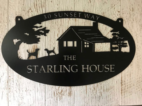 3ft  Metal CABIN Sign ,laser cut cabin sign, cabin on a hill and 2 dogs sign