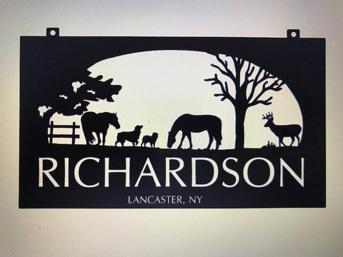 Metal FARM  Sign,HORSES, DOGs,BUCK 3ft sign,with your name
