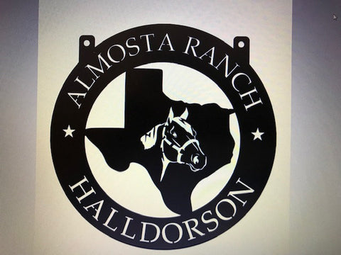 Metal TEXAS sign with HORSE HEAD , 3ft sign with custom name