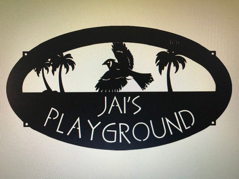 Metal bluejay  Sign, BLUEJAY PALM TREES 4ft