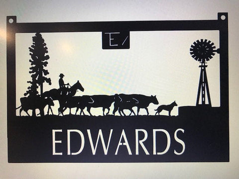 Metal Sign CATTLE, COWBOY, HORSE scene with your name 3ft