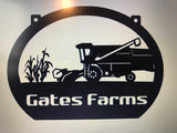 Metal COMBINE sign,corn stalks and YOUR name