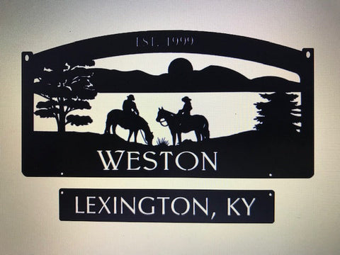 Ranch address sign,Horse back sign,CAMPGROUND SIGN ,metal sign with address sign underneath
