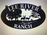 Metal WILDLIFE Sign with DEER, TURKEY scene , 4 ft sign  customized with your name
