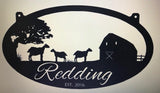 Metal GOAT Sign with  barn and goat ,  or chicken scene customized