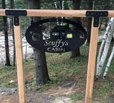 Metal CABIN Sign with cabin on a hill and 2 dogs