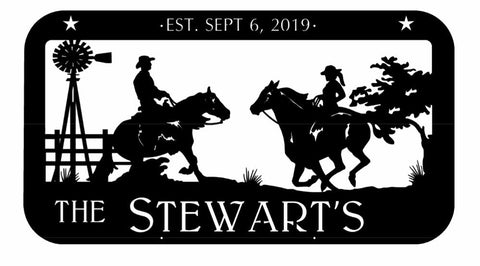 Metal cowgirl/boy sign personalized