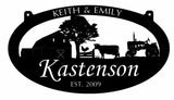4 ft  Metal Sign with  barn and cow and TRACTOR  scene customized with your name