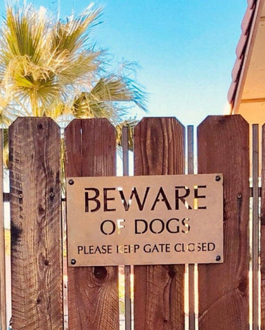 12 inch Metal Beware of Dogs KEEP GATE CLOSED sign with powder coat finish