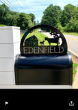 Double sided metal mailbox sign on base with your name