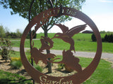 Metal oval with hummingbird feeding on flower, personalized with your name