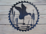 Duck cattails sawblade metal art
