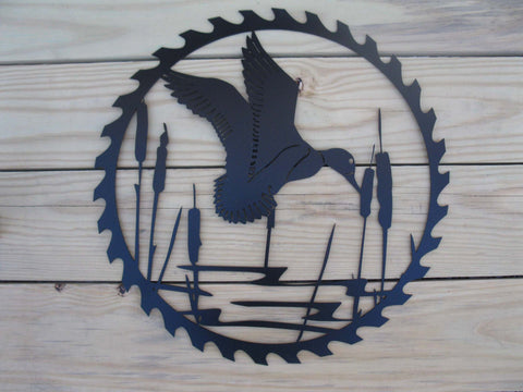 Duck cattails sawblade metal art