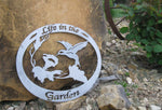 Life in the Garden, oval hummingbird sign, Metal Garden Sign