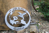 Life in the Garden, oval hummingbird sign, Metal Garden Sign