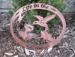 Life in the Garden, oval hummingbird sign, Metal Garden Sign