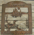 Metal sign,  Family Get away, loon and lake sign,customized with your family name on top
