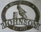 Personalized, metal sign with barrel racer