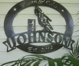 Personalized, metal sign with barrel racer