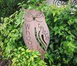 Whoos there,Metal owl on stake , HALLOWEEN  Landscape,sign