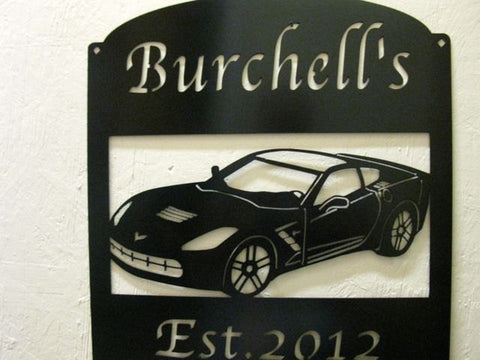 Metal sign with Corvette