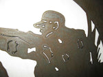 Metal HUNTER sign, Hunter and dog in bulrushes