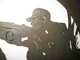 Metal HUNTER sign, Hunter and dog in bulrushes