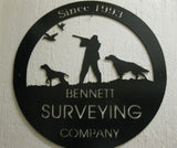 Metal HUNTER sign, with hunter, dog in black powder coat finish