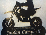Metal in memory sign ,dirt bike sign on stake