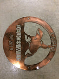 Metal RODEO MEDAL, metal rodeo sign, in copper finish