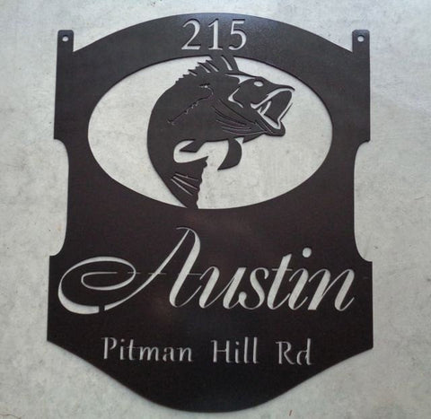 3ft. metal,bass sign with wide mouth bass fish