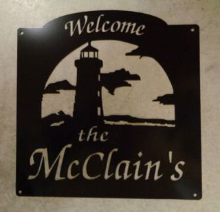 Metal Lighthouse Sign with your name