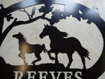 Metal HORSE Sign with horses running customized with your name