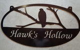 Metal  Sign with  hawk sitting on branch customized with your name