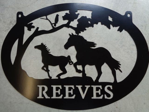 Metal HORSE Sign with horses running customized with your name