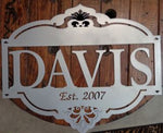 Custom metal sign with your name in silver powder coat