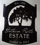 Metal LIVE OAK sign with gorgeous Live Oak tree draped in Spanish Moss
