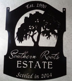 Metal LIVE OAK sign with gorgeous Live Oak tree draped in Spanish Moss
