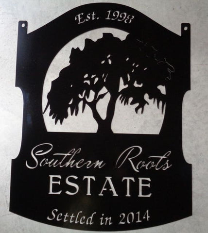Metal LIVE OAK sign with gorgeous Live Oak tree draped in Spanish Moss